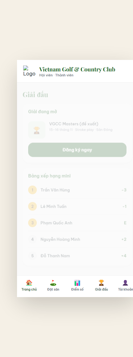 Màn hình Giải đấu